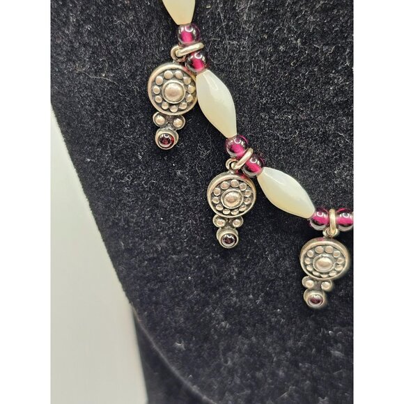 Vintage Sterling Silver Necklace With Purple & White Beads Ornate Dangles 925 Cl - Picture 2 of 9